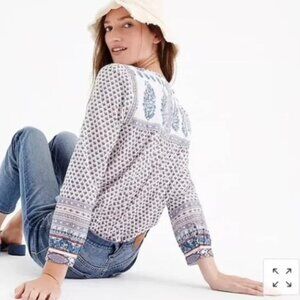 Point Sur J. Crew Women's 6 Cotton Popover Floral Blue Paisley Block Print